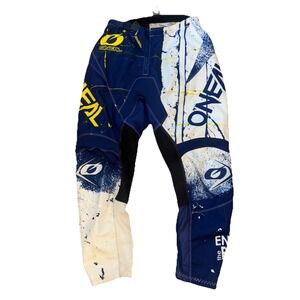 ONeal Element Motocross Racing Pants Blue White Yellow Graphic Mens Size 30